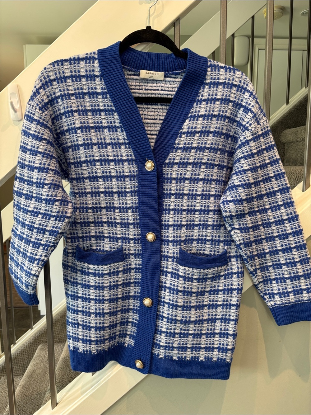 Babaton Lacer Cardigan in Blue and White